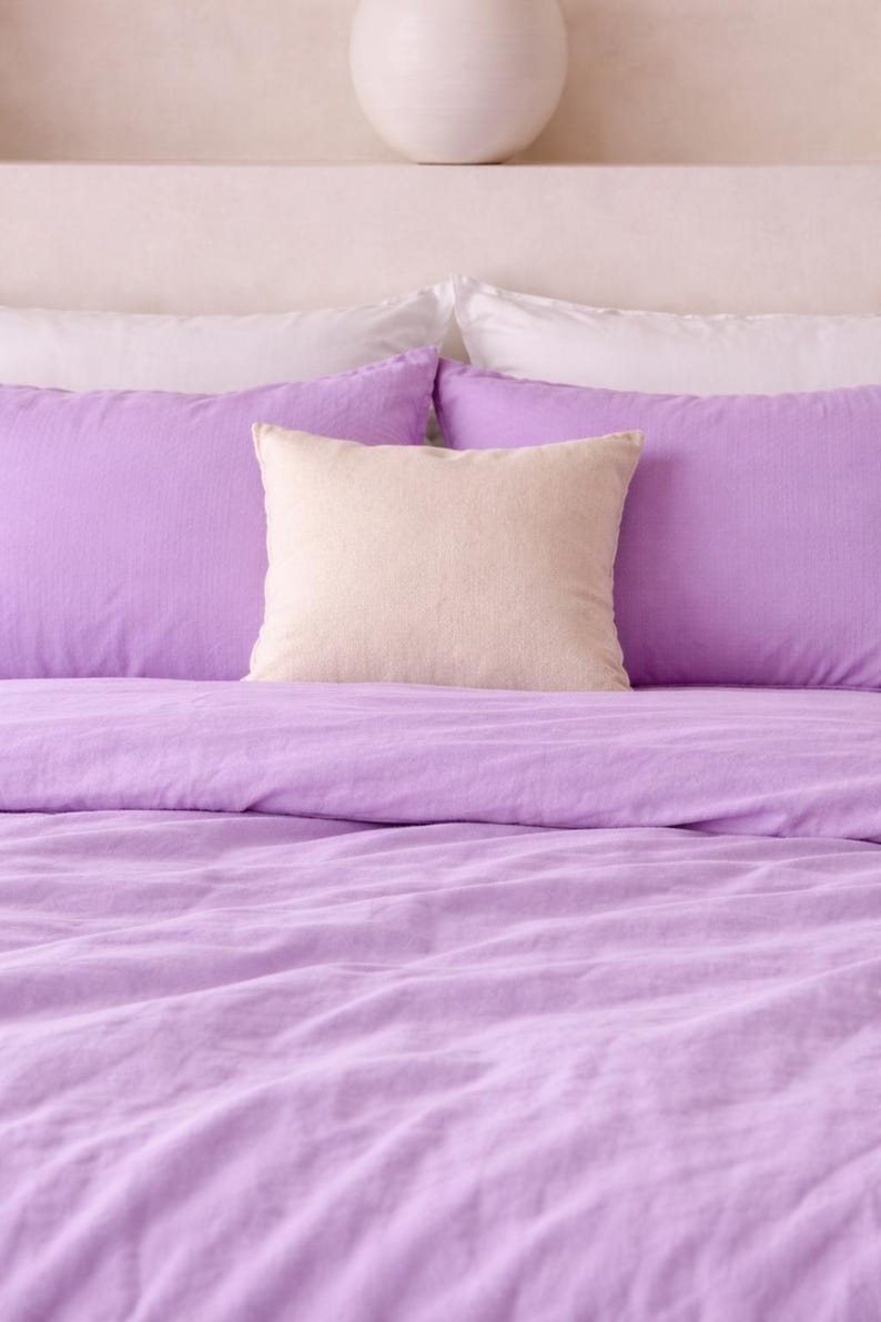 Lavender Linen Duvet Cover Set – Soft Washed Minimal Bedding, Modern Minimal Style, King Size Queen Bedding Size Cover,Washed Bedding thumbnail 3