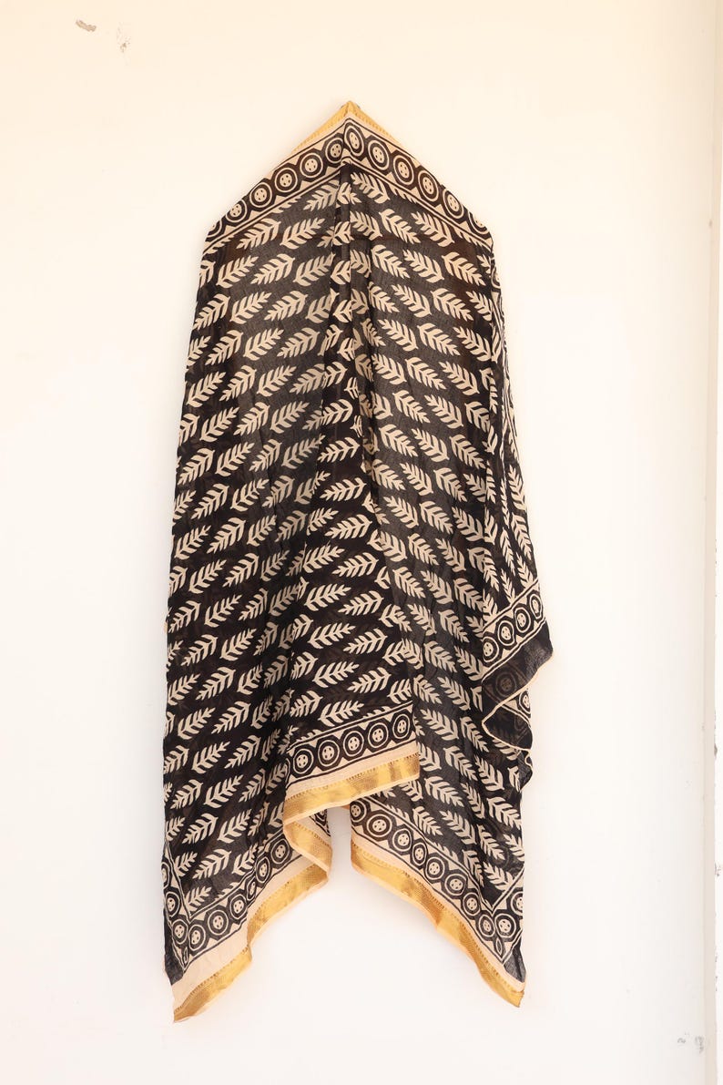 Boho Hand Block Printed Sarong with Gold Zari Border | Indian Cotton Beach Wrap Pareo| Handcrafted Cotton Beach Wrap, Wrap Skirt, Scarf thumbnail 5