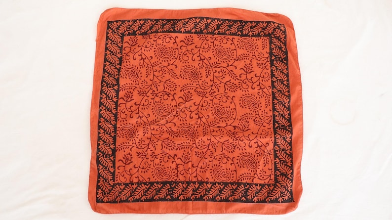 Organic Cotton Handblock Print Bandana: Paisley Scarf | | 100% Cotton Head Scarf | Boho Flower Print Kerchief | Eco Friendly Hair Accessory thumbnail 2