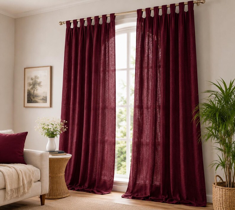 White Linen Curtains | Tab Top Window Drapes | Elegant Farmhouse Curtain Panels | Light Filtering Bedroom & Living Room Curtains thumbnail 4