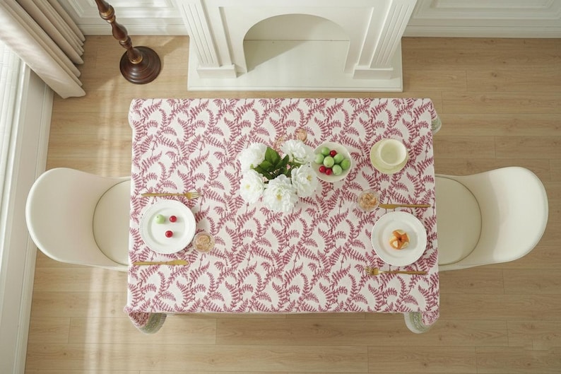 Pink Floral Block Print tablecloth, Cotton Table Cover, Rectangle Table Cloth, Christmas Table Cloth, Garden Party and wedding Tablecloth thumbnail 5
