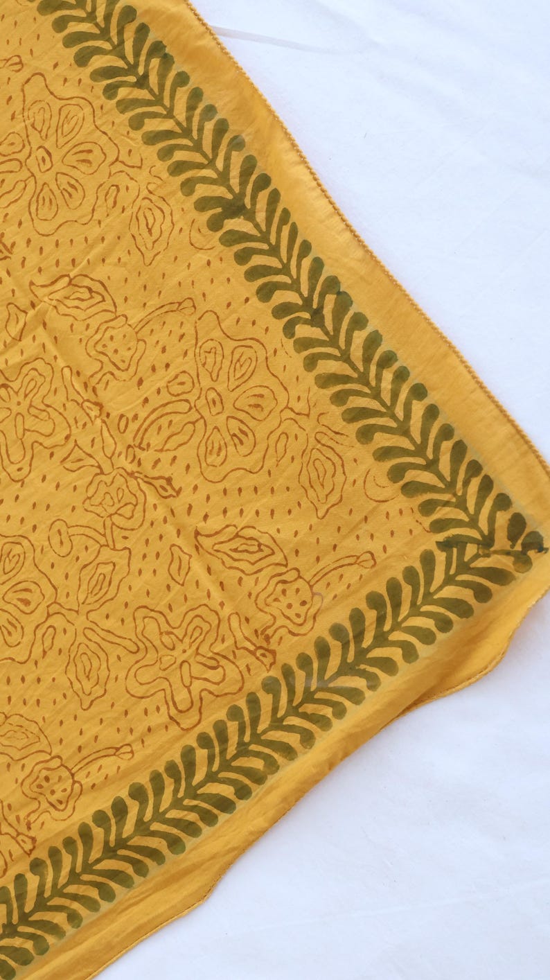 Floral Hand Block Printed Cotton Bandana: Boho Scarf thumbnail 5