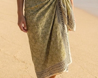 Floral Block Print Cotton Sarong, Indian Hand Blockprint, Beach wrap, Skirt, Pareo, Shawl, Cotton Voile, Scarf, Sarongs, Block print, Floral