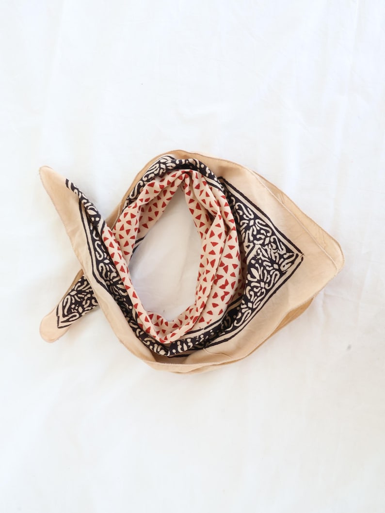 Hand Block Printed Cotton Bandana - Boho Style Scarf thumbnail 2