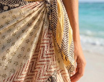 Hand Block Printed Cotton Sarong |  Hand Blockprint, Beach wrap, Skirt, Pareo, Shawl, Cotton Voile, Scarf, Sarongs, Block print Cover Up