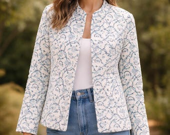 Cotton Quilted Jacket, Reversible Jacket, Women Coat, Flower Print Cotton Jacket, Winter Wear Jacket Coat, Button Closer Jacket For Women