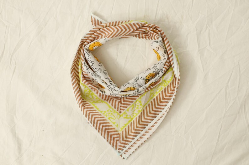 Hand Block Printed Cotton Bandana: Boho Artisan Scarf thumbnail 2
