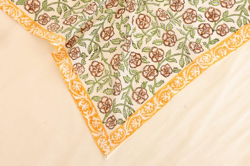 Handmade Cotton Bandana: Block Print Floral Head Scarf thumbnail 5