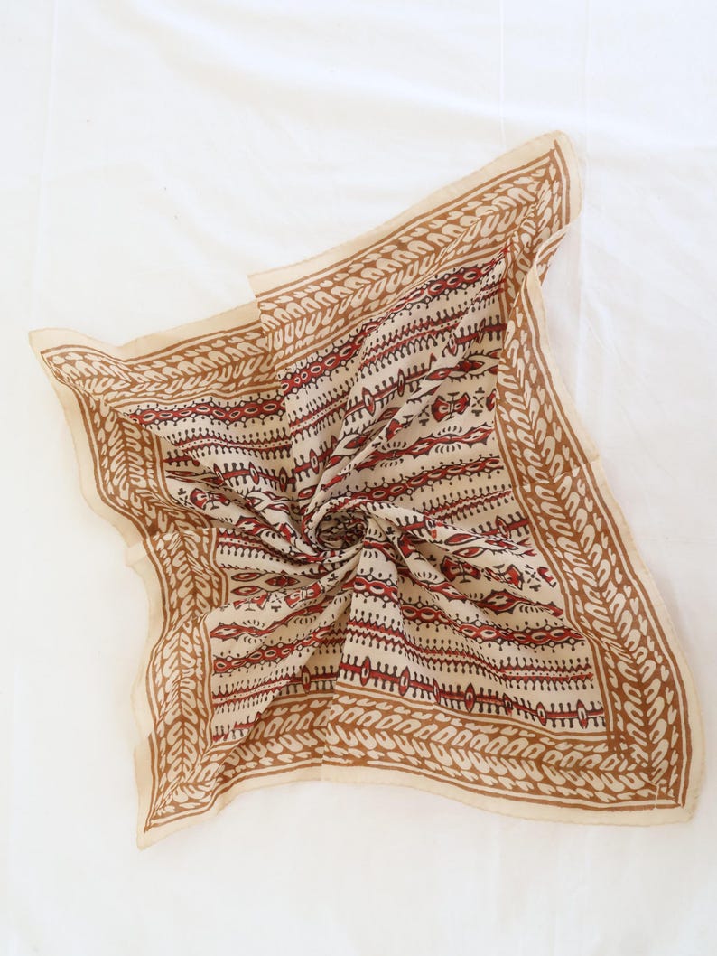 Handmade Block Print Cotton Bandana: Eco-Friendly Boho Scarf thumbnail 5