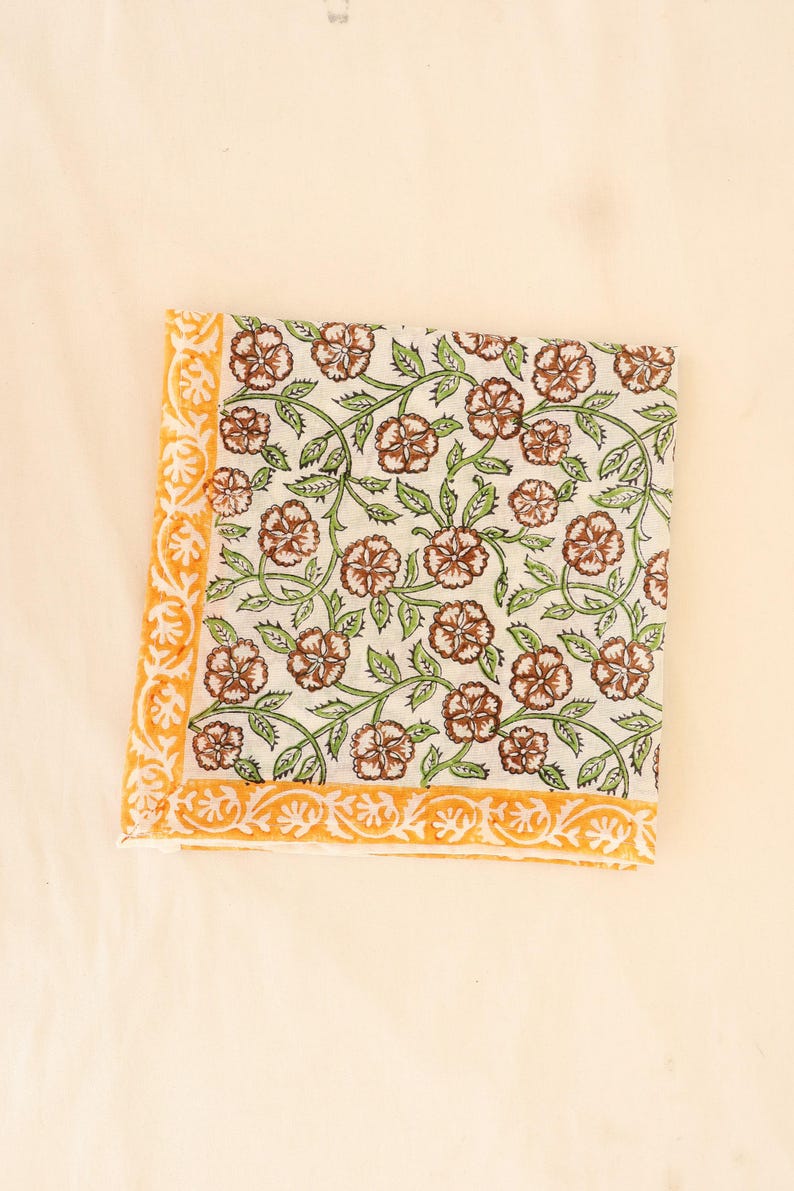 Handmade Cotton Bandana: Block Print Floral Head Scarf thumbnail 3