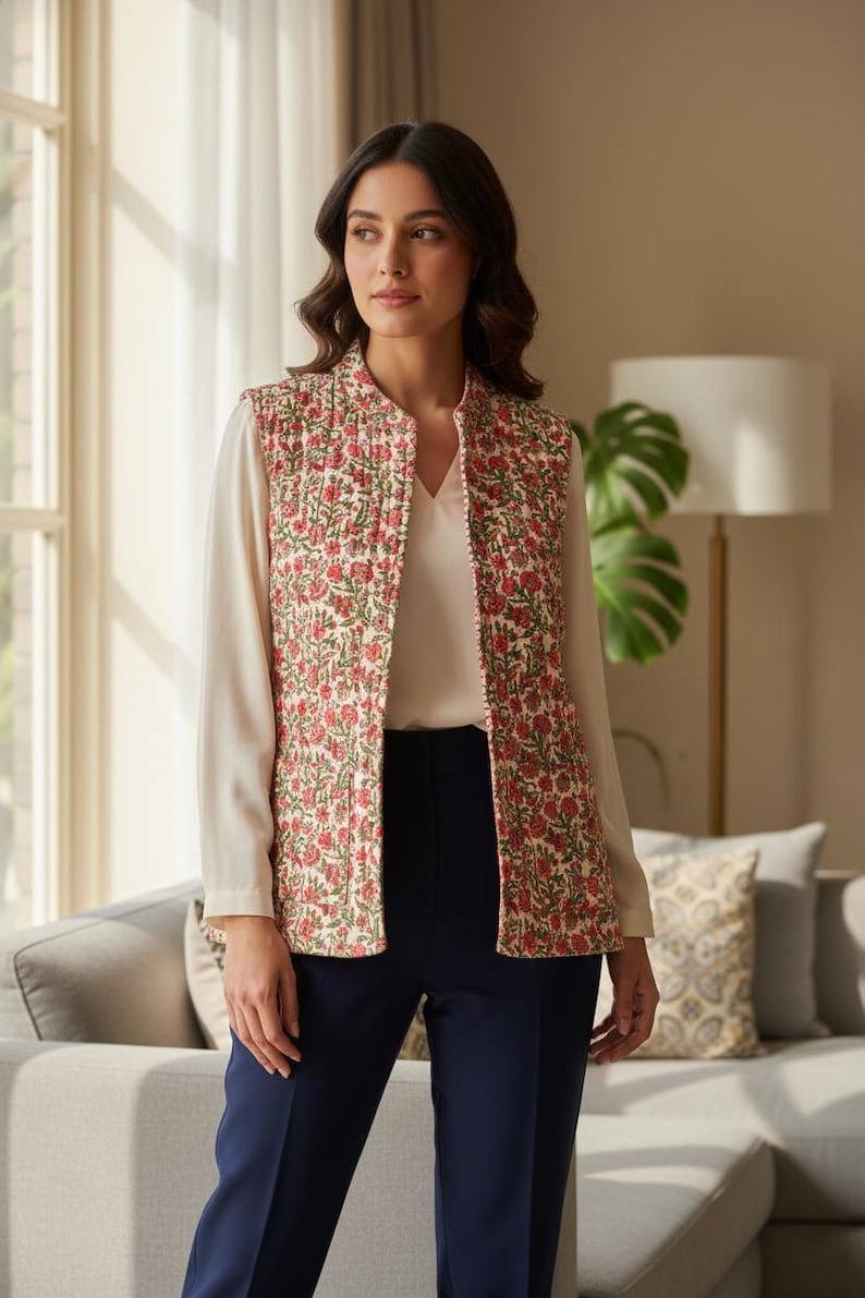 Indian Cotton Quilted Jacket Partywear Short Jacket New Style Jacket Women's Gifts Handmade Jacket | ummer bohemian long coat,gift for her thumbnail 2