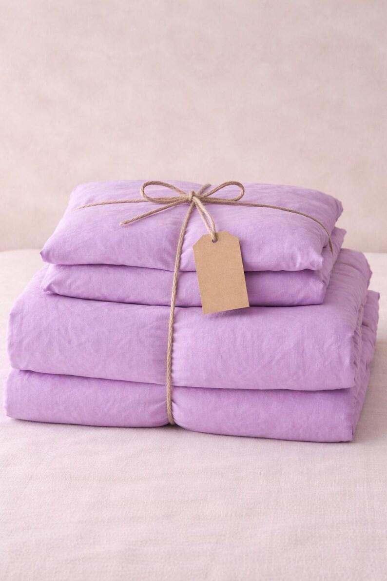 Lavender Linen Duvet Cover Set – Soft Washed Minimal Bedding, Modern Minimal Style, King Size Queen Bedding Size Cover,Washed Bedding thumbnail 4
