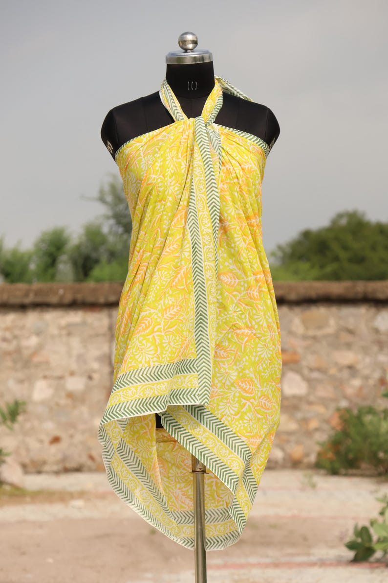 Block Print Cotton Sarong: Cotton Hand Block Print Scarves/Sarong | Cover - Up Boho Scarves,Birthday Anniversary, Perfect Gift for Her thumbnail 4