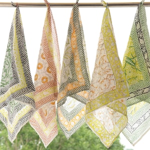 Handblock Print Cotton Bandana Scarf: Set of 5, Boho Headwrap