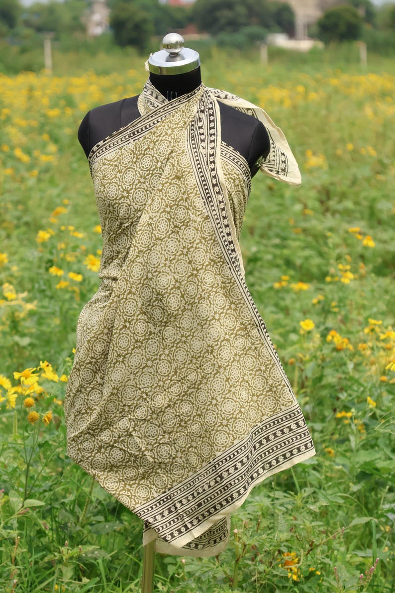 Hand Block Print Cotton Sarong: Cotton Hand Block Print Scarves/Sarong | Cover - Up Boho Scarves,Birthday Anniversary, Perfect Gift for Her thumbnail 5