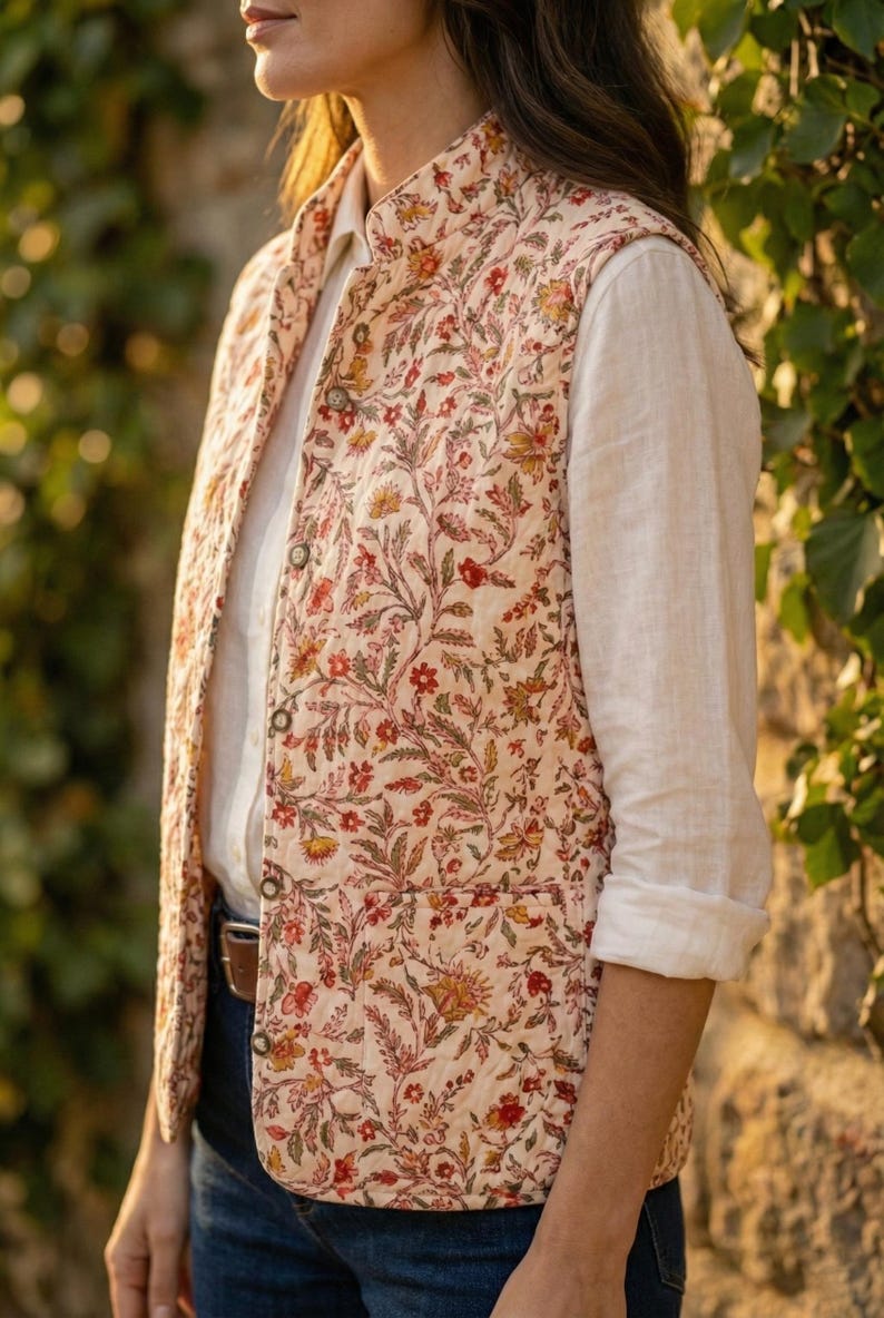 Floral Printed Cotton Jacket | Handcrafted Quilted Coat | Soft Winter Layer | Everyday Boho Jacket | Unique Slow Fashion, Sustainable Jacket thumbnail 3