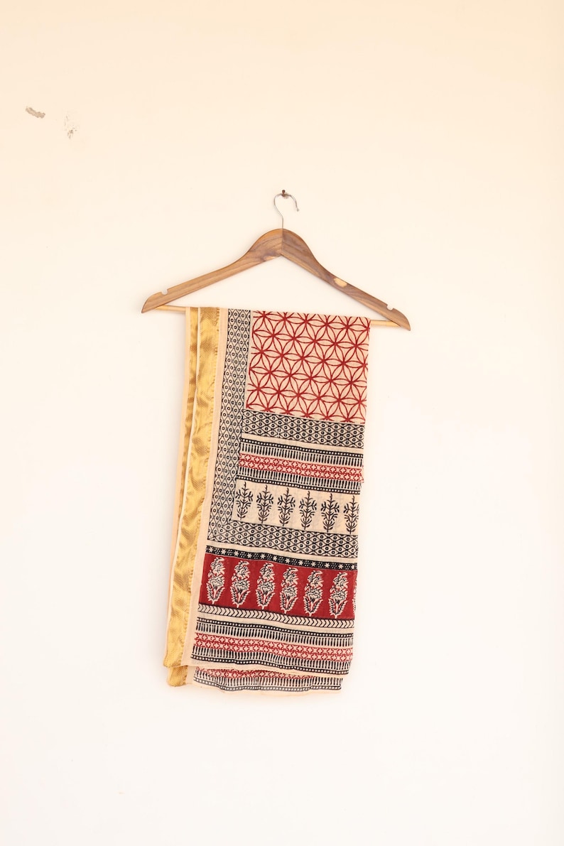 Boho Hand Block Printed Sarong | Floral Cotton Pareo | Beach Wrap Skirt | Summer Vacation Wear Sarong | Sustainable Boho Resort Outfit thumbnail 5