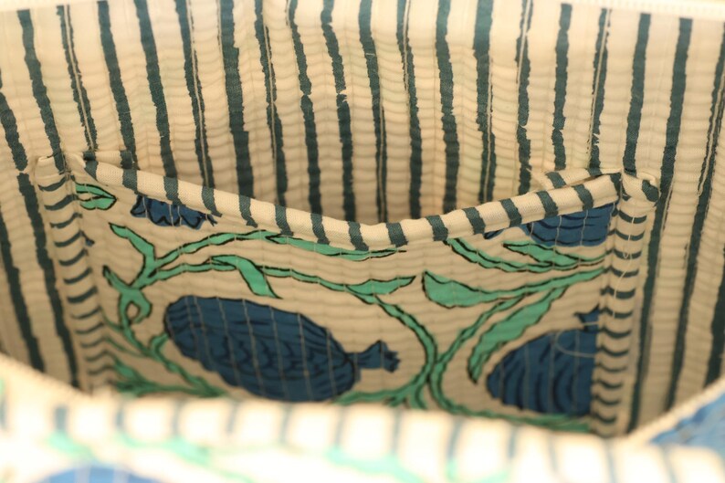 Blue Hand Block Printed Cotton Tote Bag Eco Friendly Sustainable Sturdy, Grocery, Shopping Bag Daily Use Handbag / Quilted Market Bag thumbnail 5
