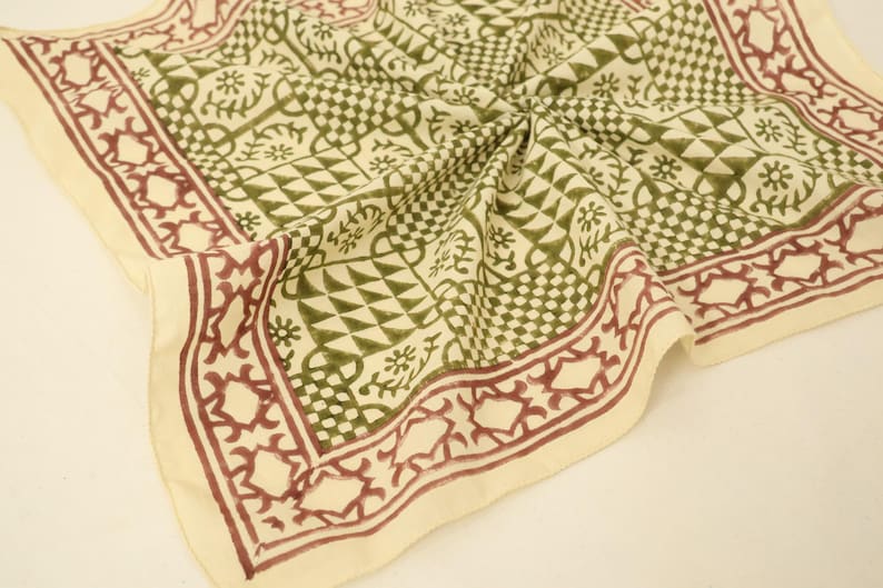 Handmade Bandanas - Boho Cotton Hand Block Print, Festival Neckerchiefs, Yoga Headband & Bandana Head Wrap, Hair Band, Gift Set for Women thumbnail 4