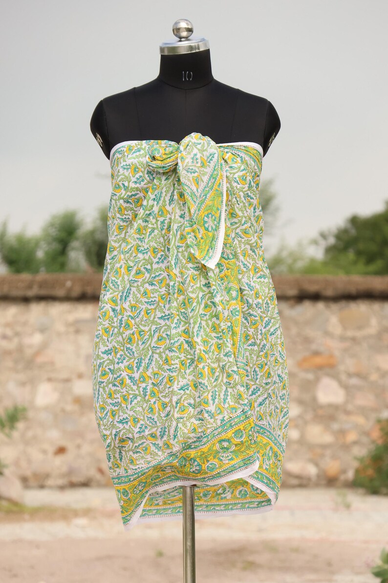 Hand Block Print Cotton Sarong: Boho Beach Cover-Up thumbnail 4