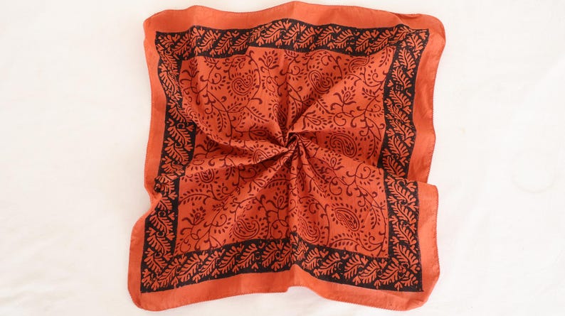 Organic Cotton Handblock Print Bandana: Paisley Scarf | | 100% Cotton Head Scarf | Boho Flower Print Kerchief | Eco Friendly Hair Accessory thumbnail 4