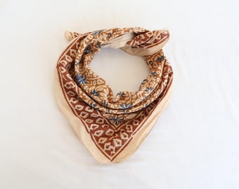 Hand Block Printed Floral Bandana | 100% Cotton Head Scarf | Boho Flower Print Kerchief | Eco Friendly Hair Accessory