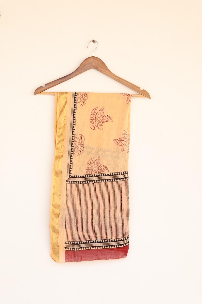 Boho Beach Sarong, Hand Block Print Cotton Wrap Skirt, Beige Floral Pareo, Resort Wear, Summer Beachwear, Vacation Sarong,Swim Cover Up thumbnail 5