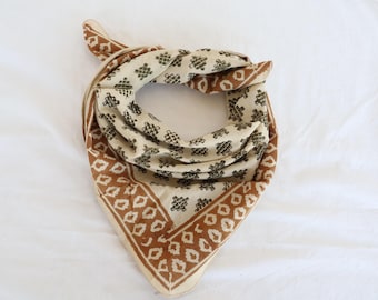 Hand Block Printed Cotton Bandana: Boho Scarf, Hair Wrap, Face Cover