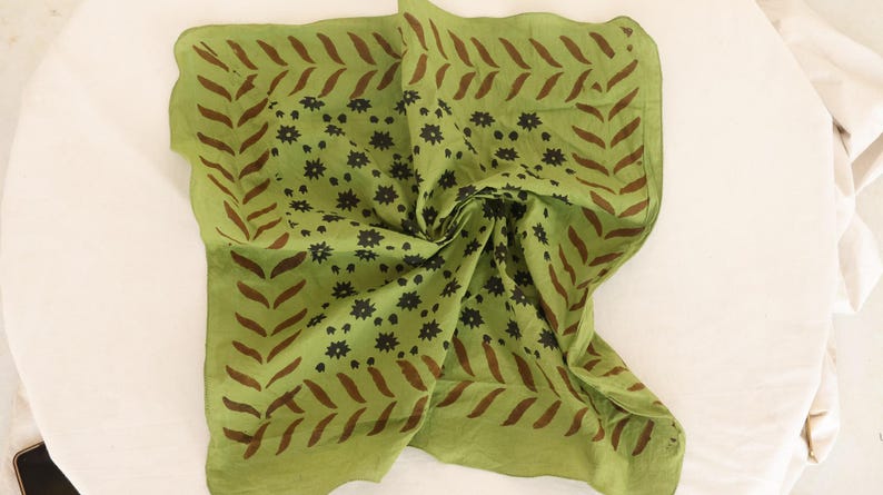 Hand Block Print Cotton Bandana - Bohemian Scarf Head Wrap | Hand Block Printed | Boho Hair Wrap | Eco Fashion Accessory | Organic Cotton thumbnail 2