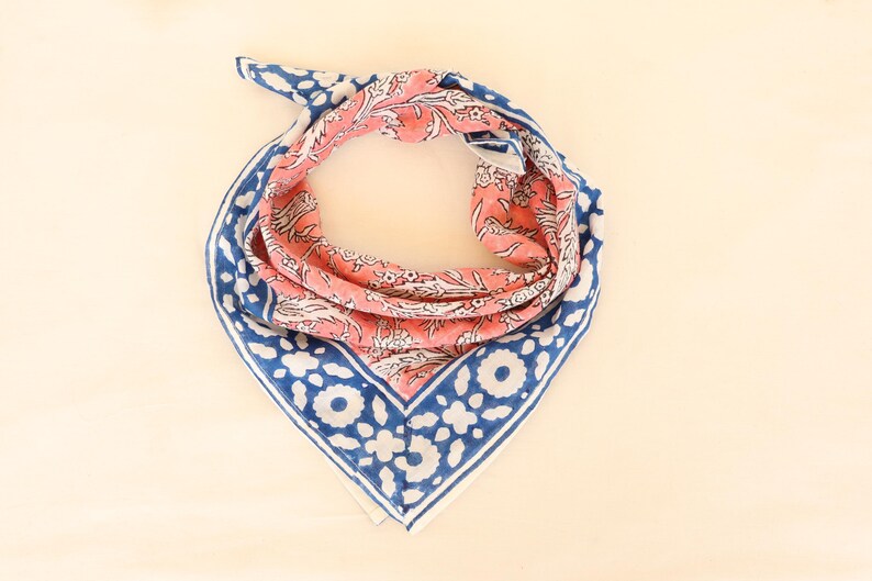 Set Of 10 Colorful Hand Block Printed Cotton Bandana, Sustainable Neck Scarves, Summer Bandana, Hair Accessories, Beach Bandana,Gift For Her thumbnail 4