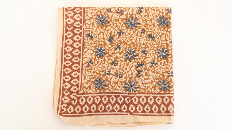 Block Printed Cotton Bandana: Eco-Friendly Artisan Scarf | Hand Block Printed Scarf | Boho Hair Wrap | Summer Travel & Beach Accessory thumbnail 5