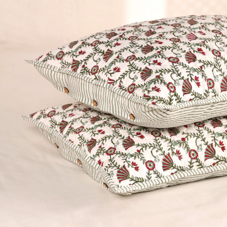 Hand Block Print Cotton Quilt, Orange Pomegranate Floral Razai, Bedspread Queen King Full floral quilt, bohemian quilt Cotton Bedding Set thumbnail 5