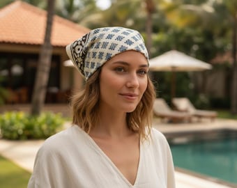 Handgedruckes Baumwoll-Bandana: Handgedruckes Tuch, Boho Festival Halstücher, Yoga Stirnband und Bandana Geschenk Set für Damen Herren |