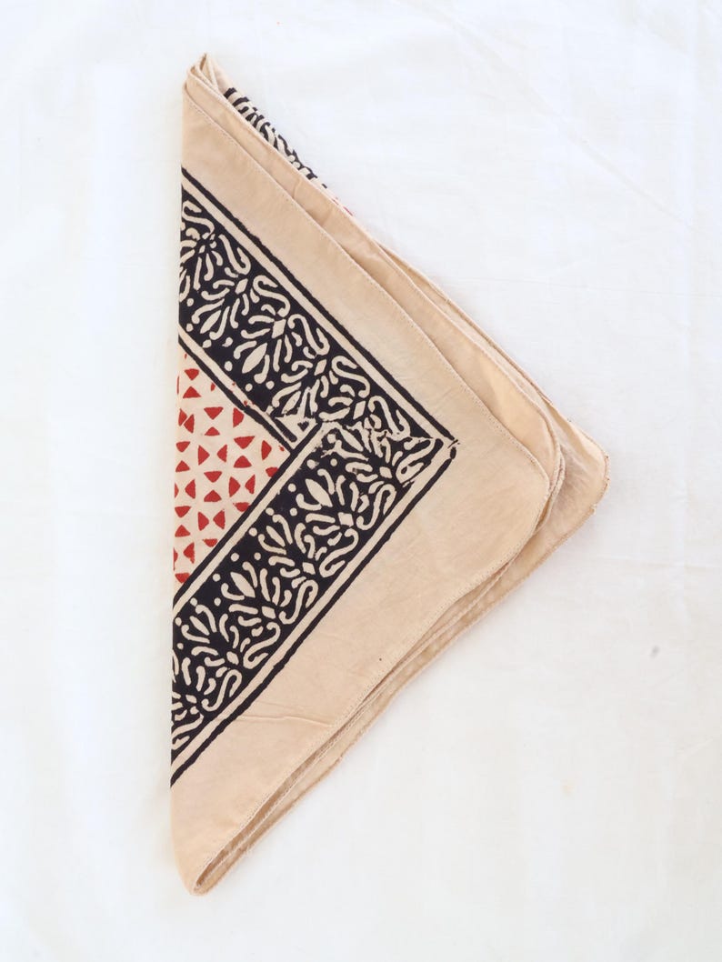 Hand Block Printed Cotton Bandana - Boho Style Scarf thumbnail 4