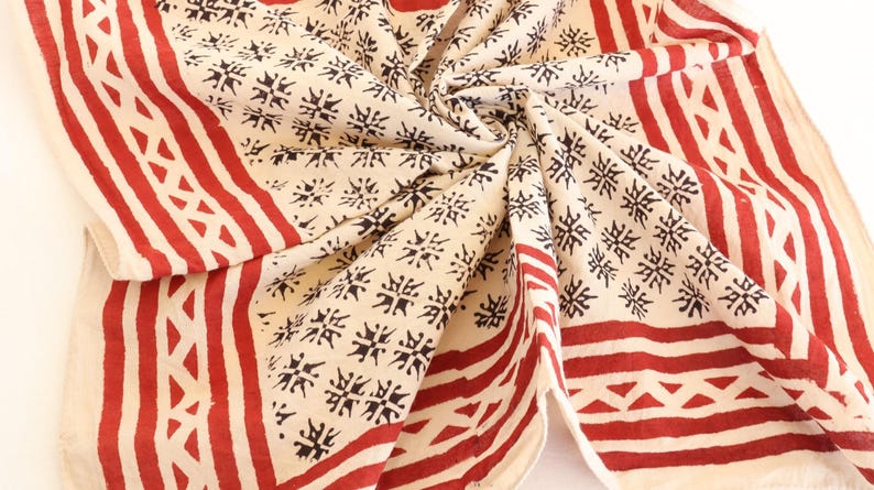 Hand Block Print Cotton Bandana: Boho Festival Scarf | Lightweight Cotton Headwrap | Boho Vintage Style Scarf | Gift for Her thumbnail 2