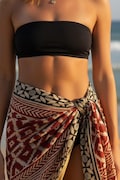Red Geometric Hand Block Print Cotton Sarong, Handcrafted Cotton Pareo Sarong for Beach & Resort Wear, Wrap Skirt, Scarf / Beach Cover Up product logo