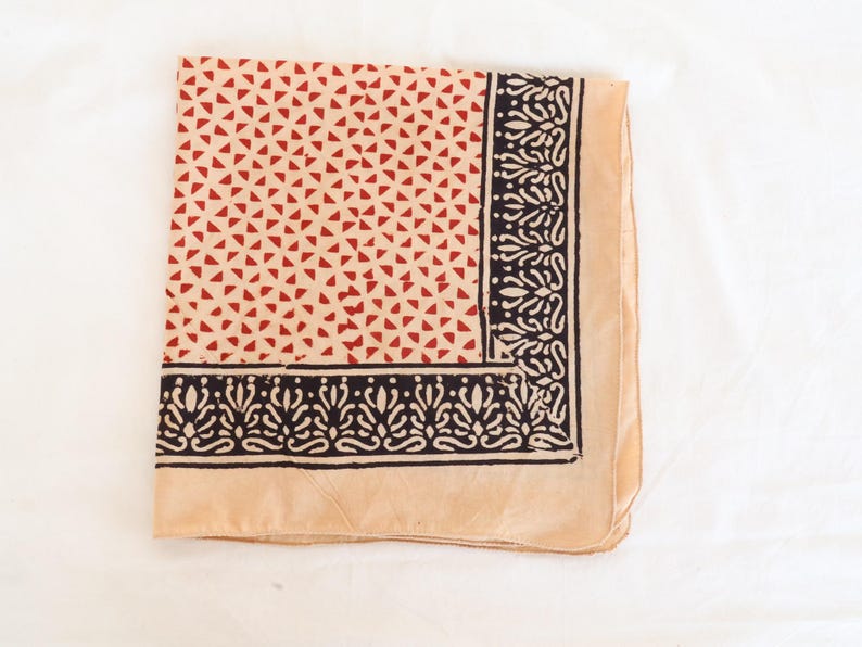 Hand Block Printed Cotton Bandana - Boho Style Scarf thumbnail 3