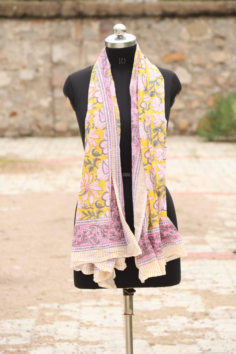 Hand Block Printed Cotton Sarong: Bohemian Beach Cover-Up, Eco-Friendly Lightweight Cotton Beach Wrap | Hand Block Printed Boho Resort Wear thumbnail 5