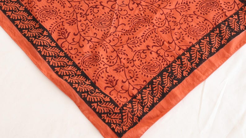 Organic Cotton Handblock Print Bandana: Paisley Scarf | | 100% Cotton Head Scarf | Boho Flower Print Kerchief | Eco Friendly Hair Accessory thumbnail 3