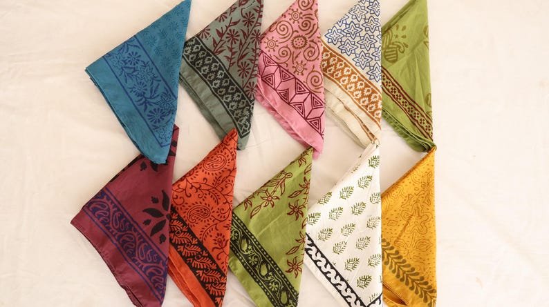 Set Of 10 Boho Cotton Bandana, Handmade Lightweight Paisley Bandana, Hair Or Neck Wrap, Eco-Friendly Fashion Gift For All, Cotton Bandanas thumbnail 5