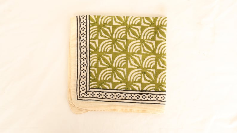 Set of 7 Hand Block Printed Cotton Bandanas | Vintage Floral & Geometric Prints | Handmade Scarf Set | Sustainable Gift Set | Hair Wrap thumbnail 3