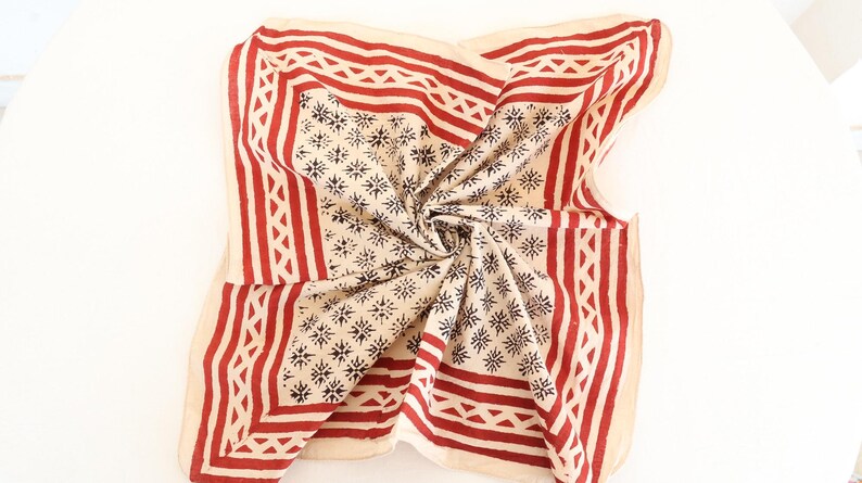 Hand Block Print Cotton Bandana: Boho Festival Scarf | Lightweight Cotton Headwrap | Boho Vintage Style Scarf | Gift for Her thumbnail 3