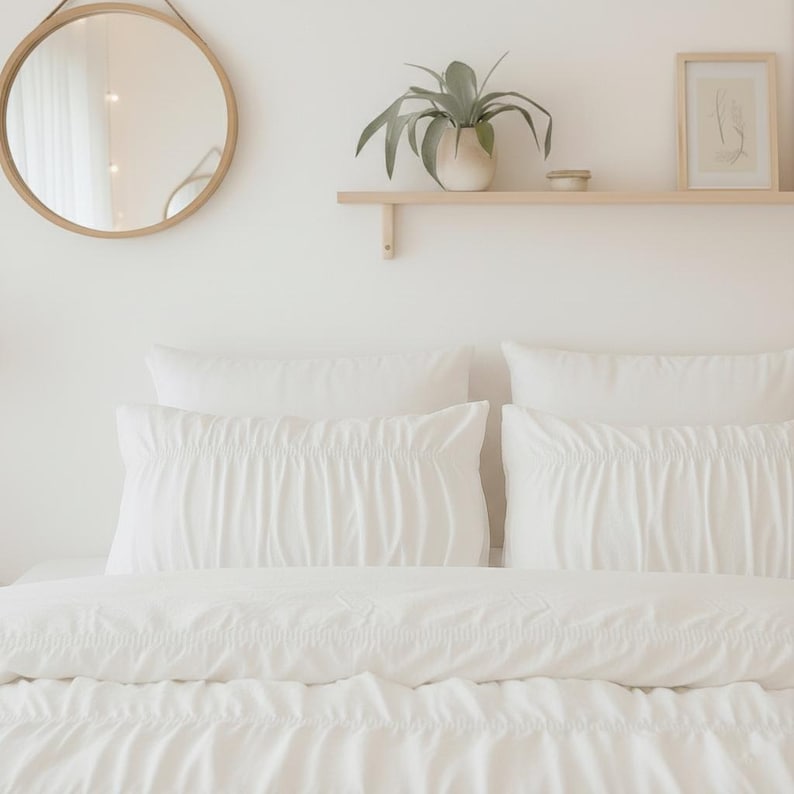 White Wrinkle Solid Cotton Duvet Cover Bohemain Duvet Cover full Size Dorm Housewarming Comforter Donna Bedding, Us King Bedroom Duvet Cover thumbnail 3