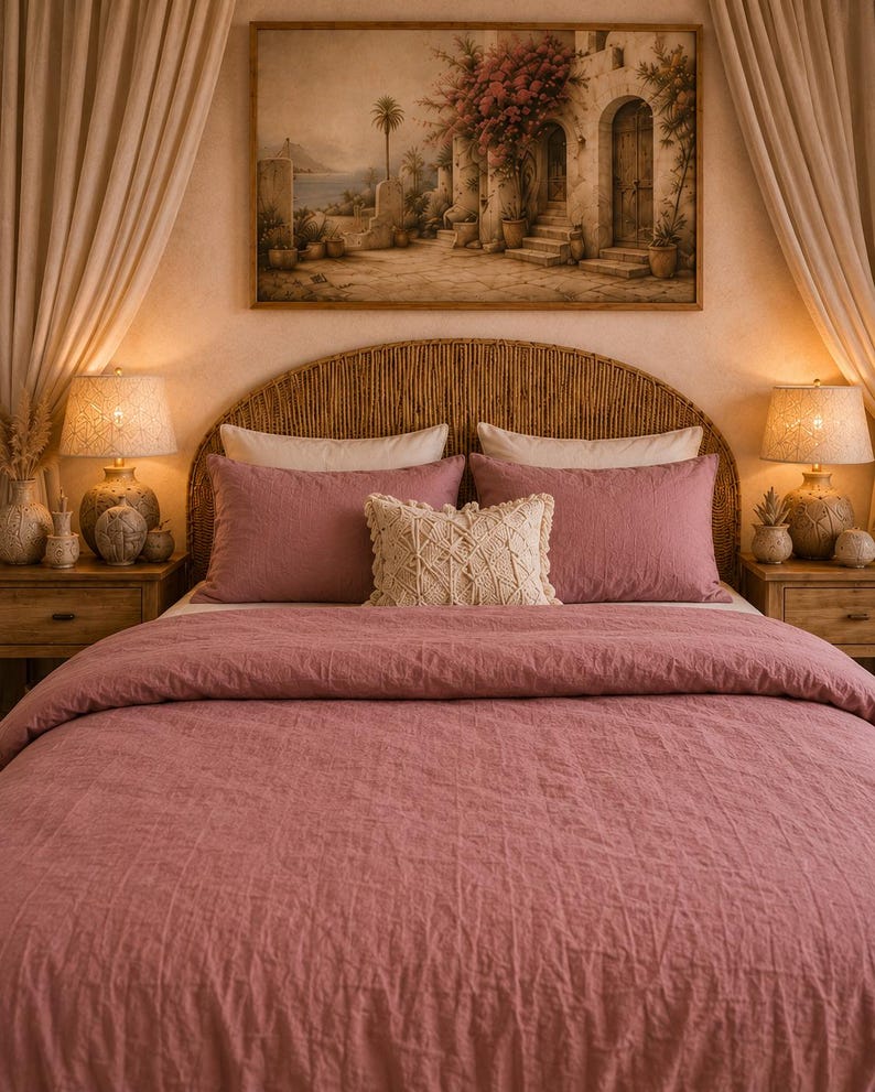 Dusty Rose Linen Duvet Cover Set, Soft Washed Bedding, Boho Bedroom Decor, Rustic Cottagecore Comforter Cover, Natural Luxury Linen Bedding thumbnail 4
