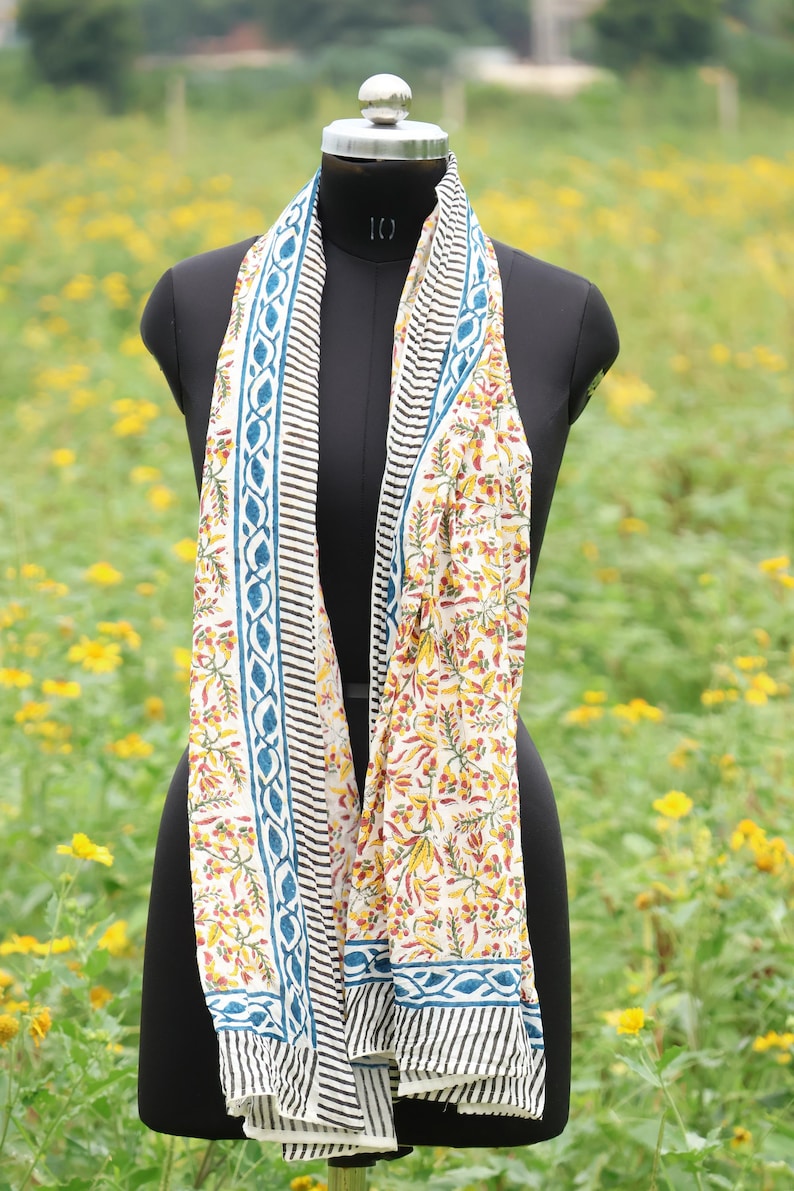 Floral Block Print Cotton Sarong: Handmade Boho Beach Cover-Up, Floral Beach Wrap, Eco Friendly Resort Wear, Lightweight Sarong summer Scarf thumbnail 5