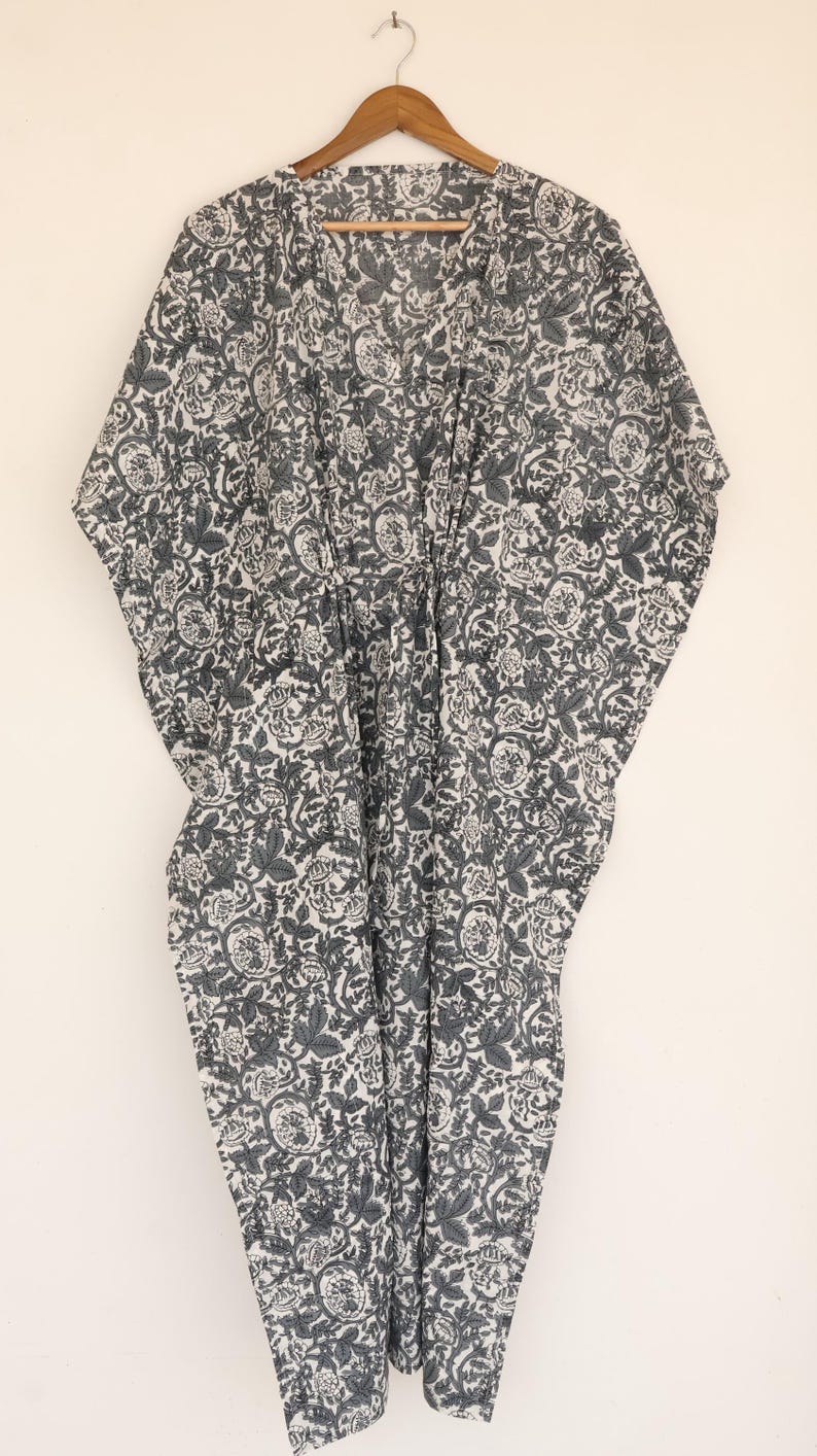 Cotton Kaftan Indian Floral Kaftan Long Caftan Dress For to be Moms Beach Cover up Underwear Indian Kaftan Maxi Dress Bikini Cover Up Caftan thumbnail 3
