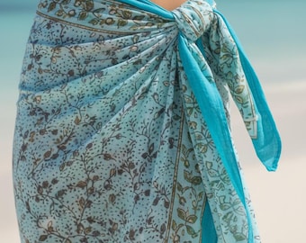 Hand Block Printed Cotton Sarong, Indian Hand Blockprint, Beach wrap, Skirt, Pareo, Shawl, Cotton Voile, Scarf, Sarongs, Block print, Floral