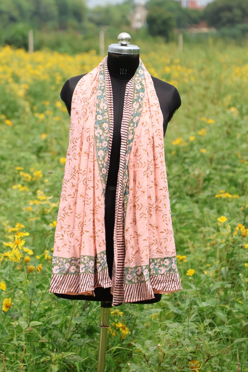 Floral Cotton Sarong: Hand Block Print Boho Beach Wrap, 100% Cotton Beach Wrap, Bohemian Resort Wear, Gift for Her thumbnail 5