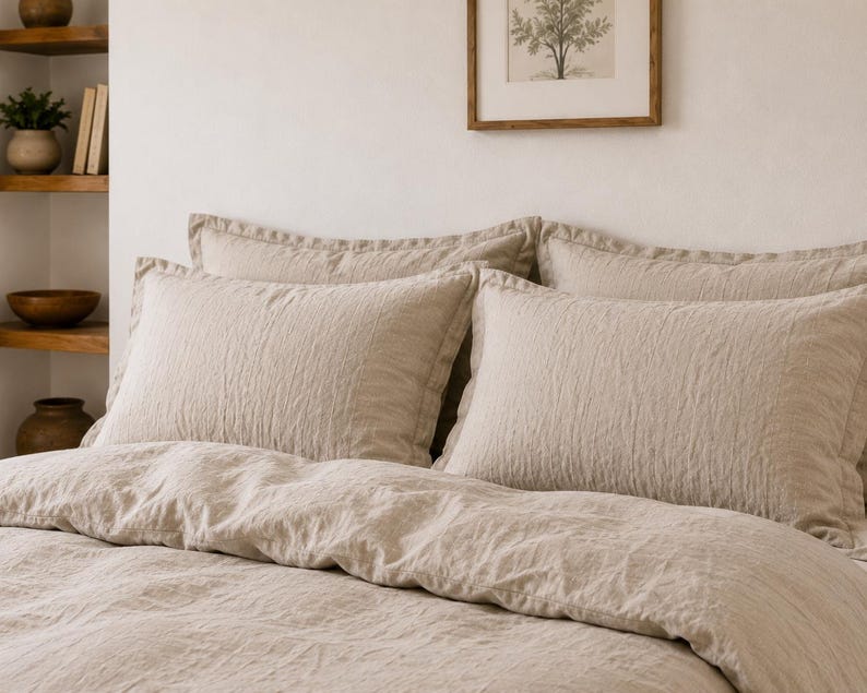 Natural Beige Duvet Cover, Stone Washed Linen Bedding Set, Organic Neutral Bedroom Decor, Cozy Bedding,Cozy Bedding Farmhouse Bedding Set thumbnail 4