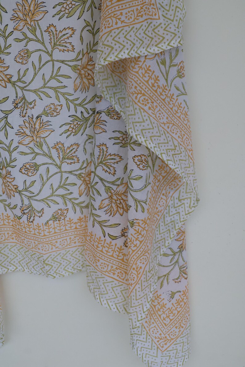 Hand Block Printed Cotton Sarong: Floral Bohemian Beach Wrap, Lightweight Natural Cotton Floral Pareo | Eco-Friendly Hand Block Print Sarong thumbnail 3